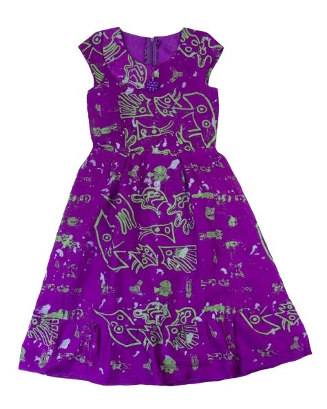 Girls Purple & Green Cap Sleeves Dress