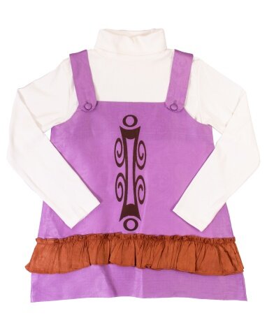 Girls Lavender & Brown Sleeveless Ruffle  A-Line Dress with Turtleneck Top