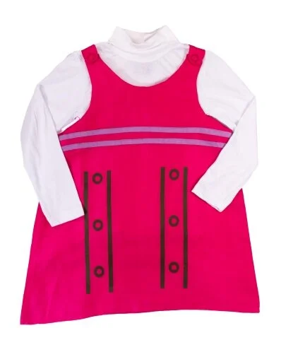 Girls White Long Sleeves Turtleneck & Pink and Purple Jumper Dress