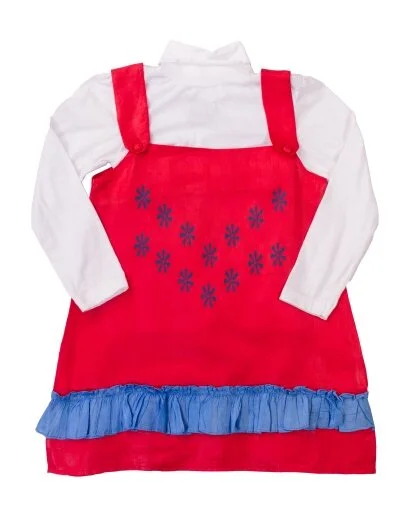 Girls White Long Sleeves Cozy Turtleneck & Red and Blue ruffle Jumper Dress