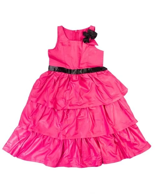 Girls Holiday Pink & Black Sleeveless Tiered (three sisters) Lined Dress