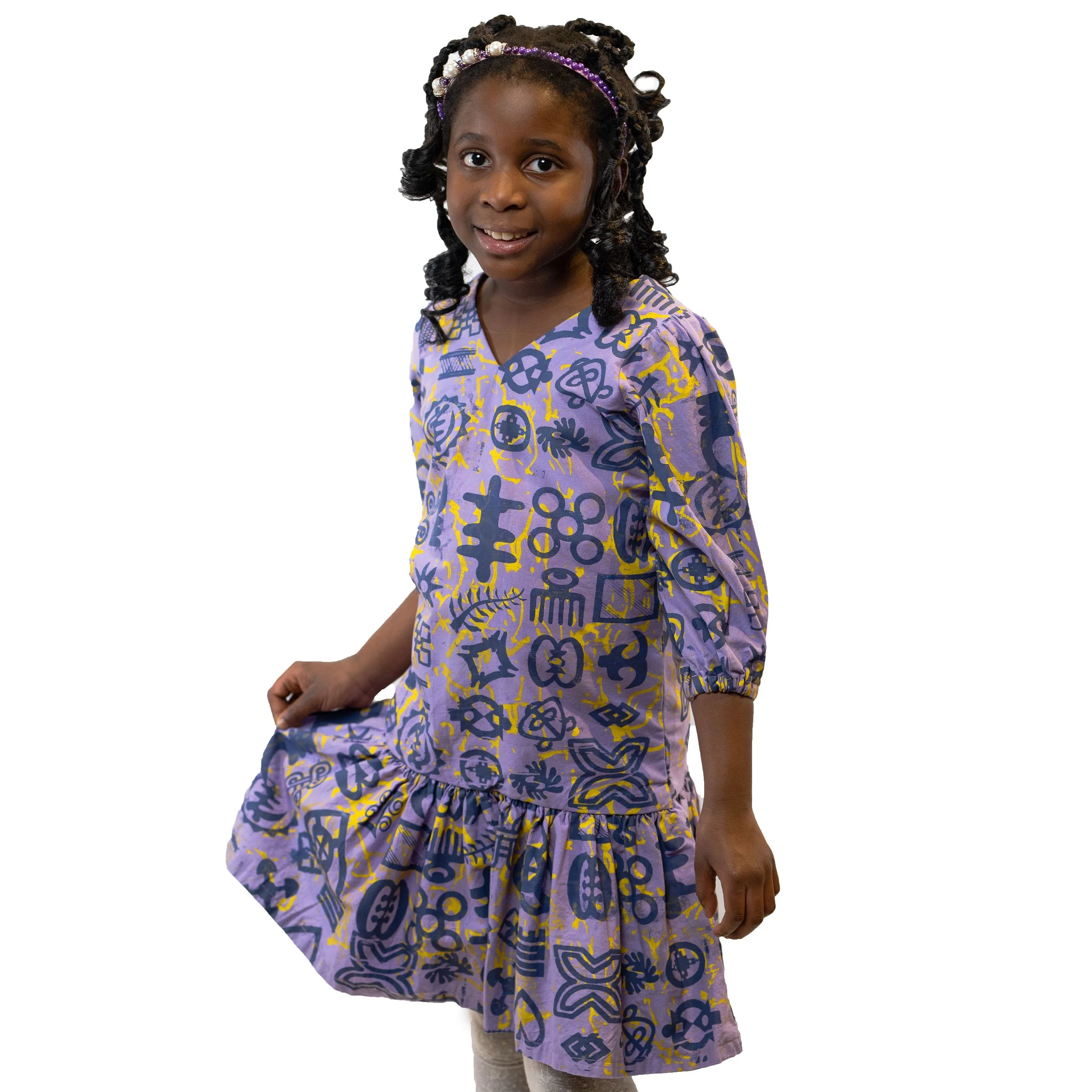PERA YIDEE Print African 3/4 Sleeves V-Neck Girls Summer Violet Yellow Blue Dress
