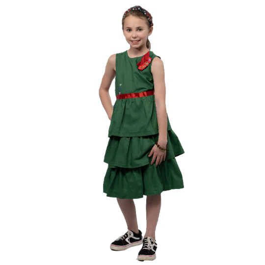 THREE SISTERS PERA Christmas Tiered Ruffle Formal Girls Tiered Knee-Length Sleeveless Dress