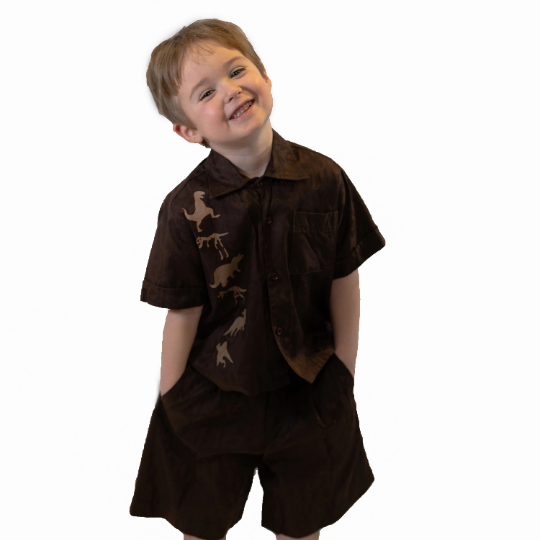 DINOSAUR African Print Hand Dyed Collared Button Down 100% Cotton Short Sets