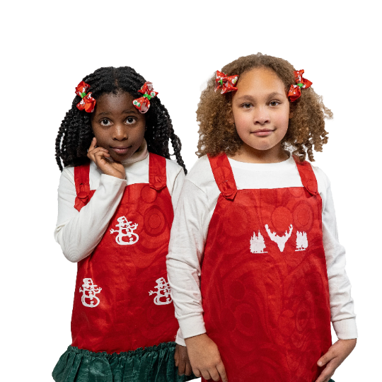 PERA Christmas Quintessential Winter Print on Apron Flair Dress Red and Green Ruffle for Girls & Toddlers