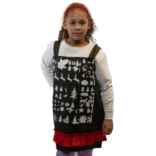 PERA Christmas Festive Winter Print on Apron Flair Dress Red and Green Ruffle for Girls & Toddlers