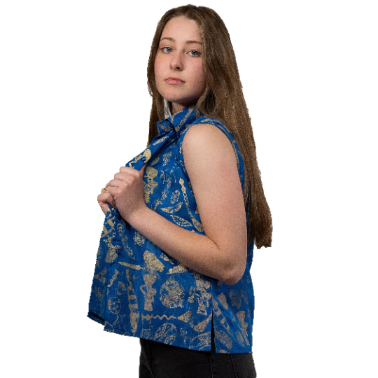 PERA Fabrics African Print Handmade Sleeveless Collared Button Down Blouse for Women and Girls