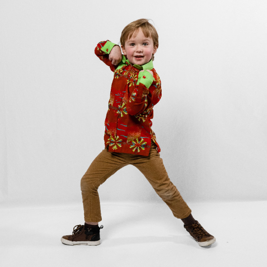 STAR ZING Red and Green African Collared Button-Down Long sleeve