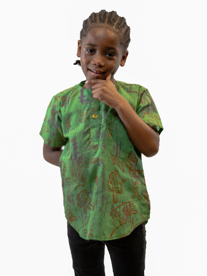 BYE BIRDIE PERA Print Kids Short Sleeve Round Neck Buttoned Shirt