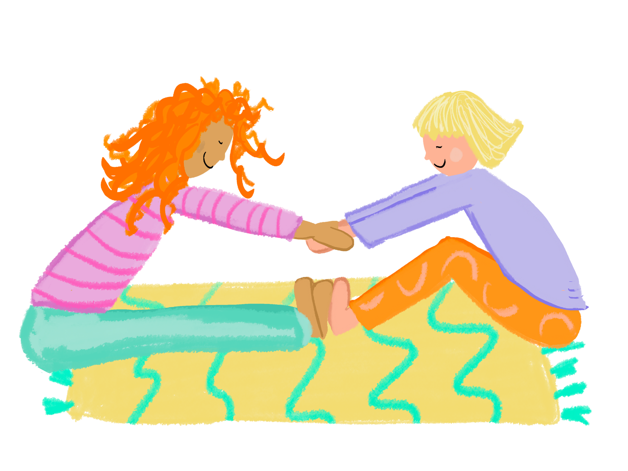 Illustration of two children practising a partner yoga pose during a kids yoga class