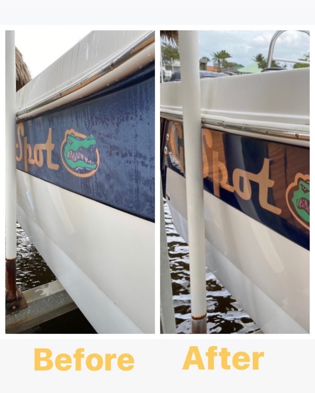 A before and after shot of 20 years of oxidation.
.
.Contact us 561-657-3448
.
.
#boatdetailing #boats #boatlife #boating #boatday #boatsandhoes #boatingseason #boatcleaning #beforeandafter #boatday #boatdetail #shurhold #dewalt #boat