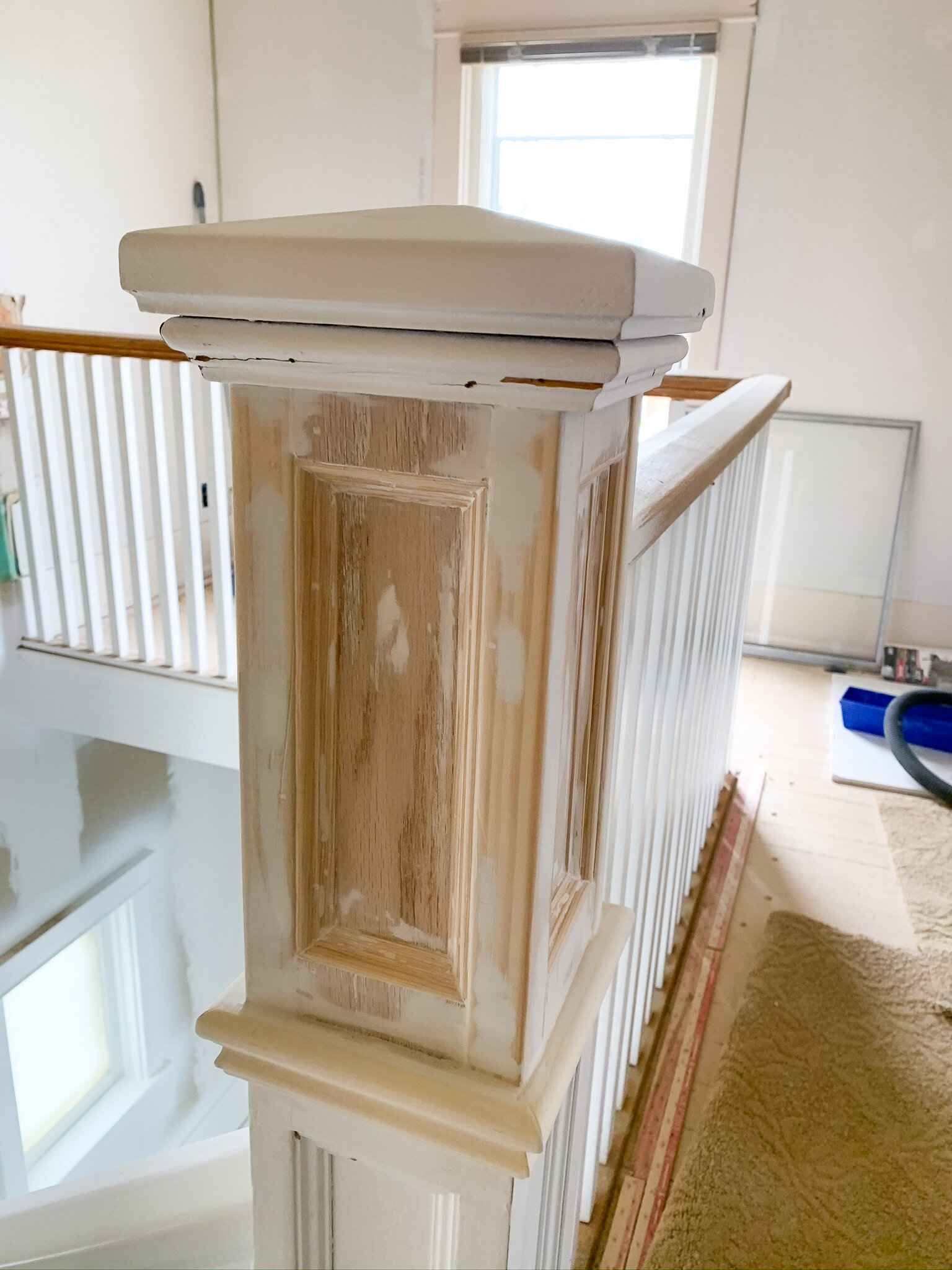 It's the wood filler and caulk that makes the multiple trim pieces look like one solid piece. We're halfway through the filling/caulking/sanding process here.