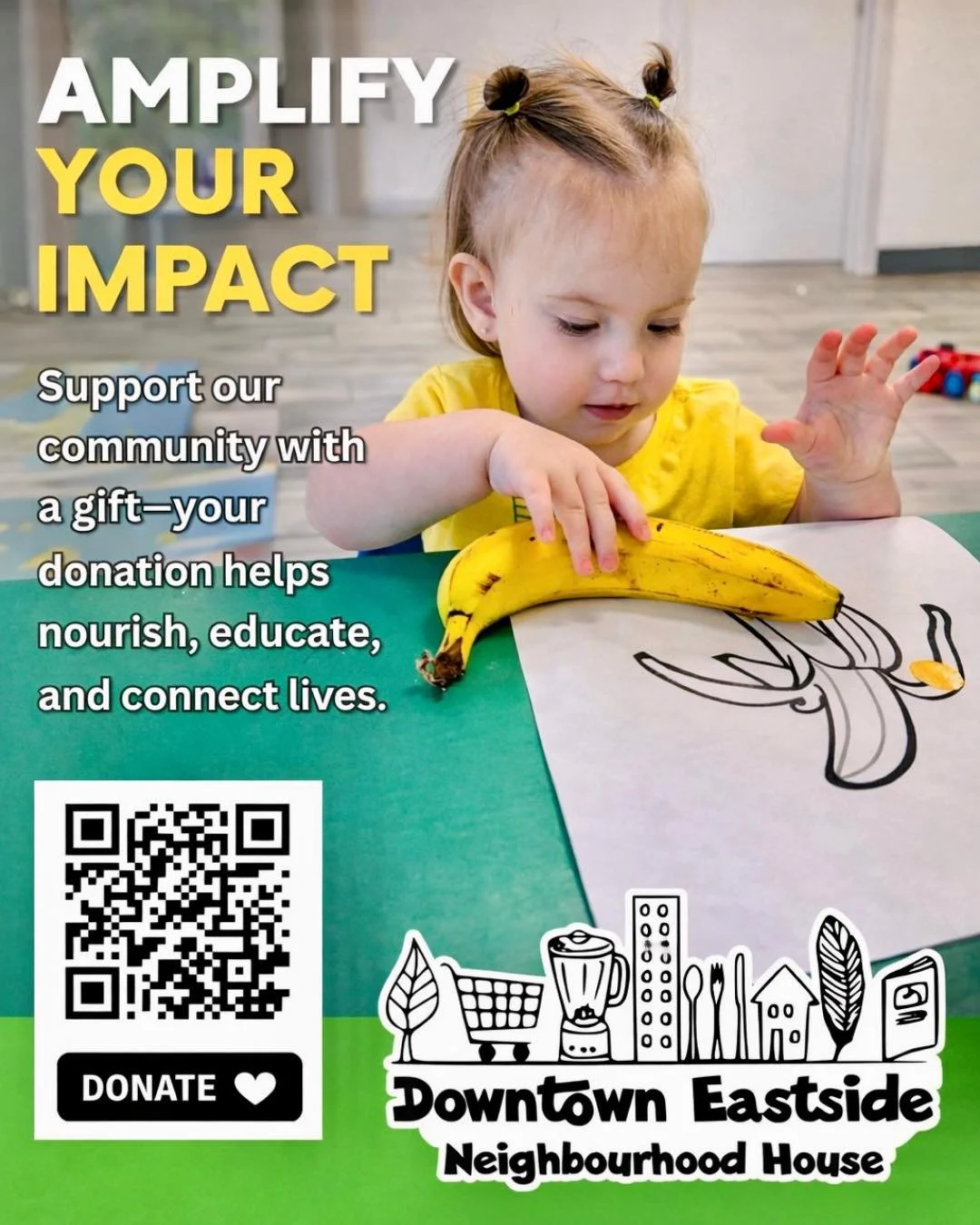 🍌 Amplify your impact

A small action can create big change.

Every donation helps nourish, educate, and connect families in our community. From fresh food to safe spaces, your support makes everyday moments possible 💛

👉 Scan the QR code and be p