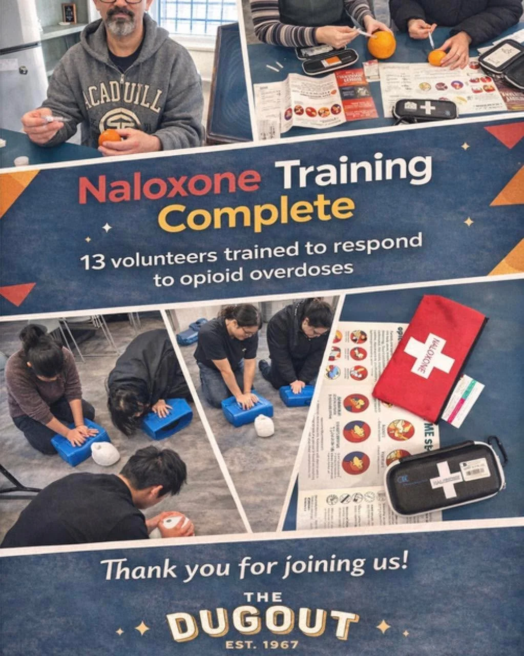 Naloxone training = real community impact 

We recently hosted a hands-on training facilitated by Marvin Delorme, where 13 volunteers from thedugoutdropin and DTES Neighbourhood House learned how to respond to opioid overdoses safely and effectively.