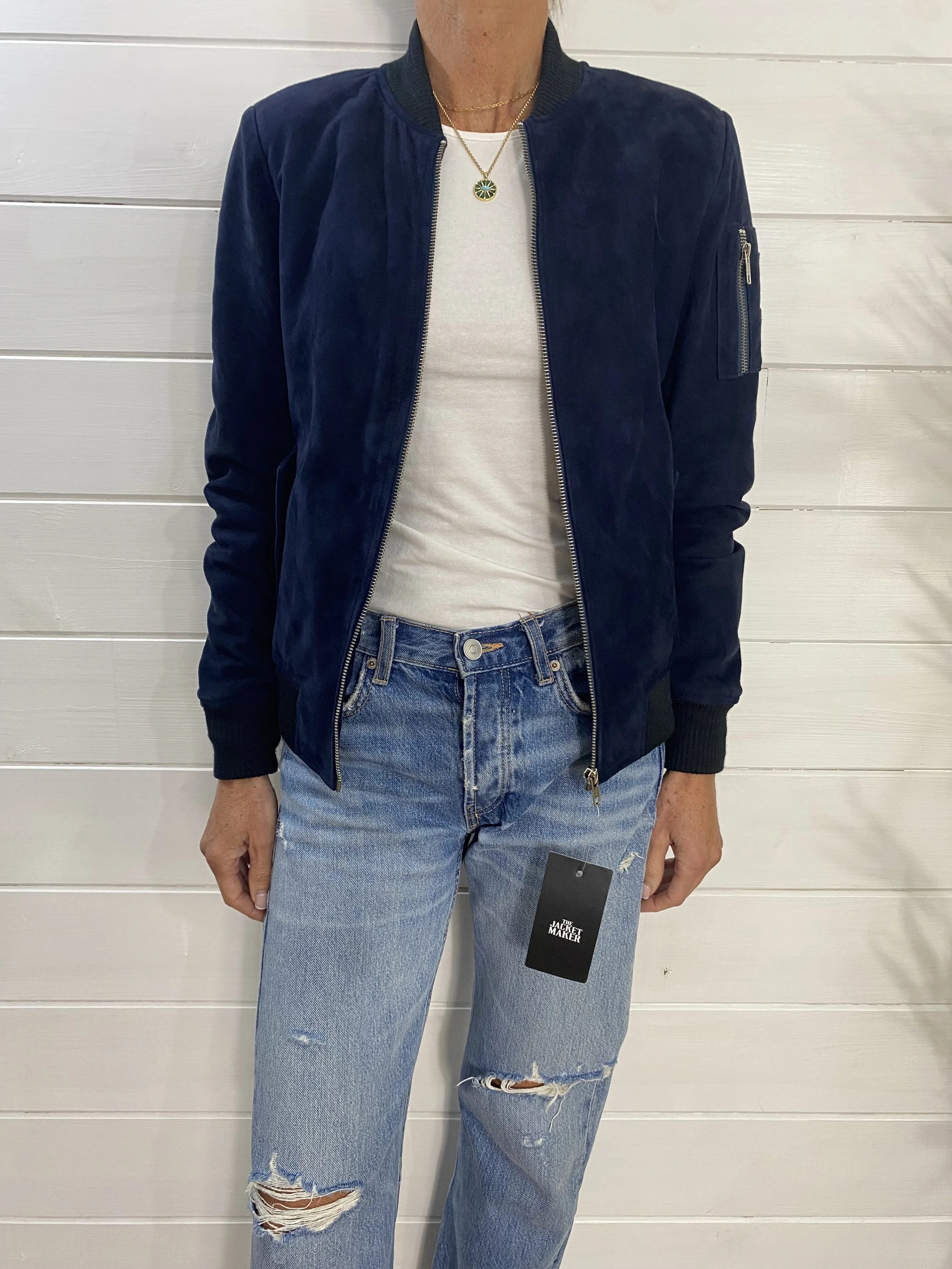 The Jacket Maker Navy Suede Bomber (8)