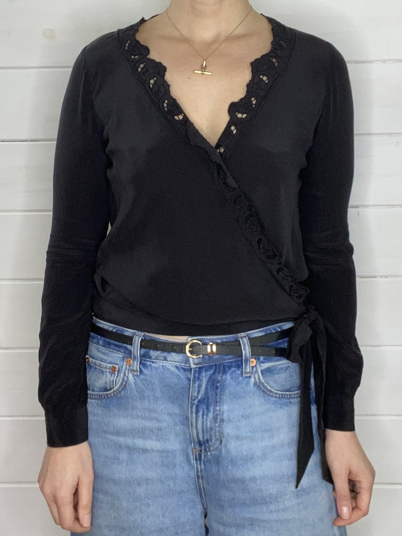 Sezane Black Silk Wrap Blouse (10)