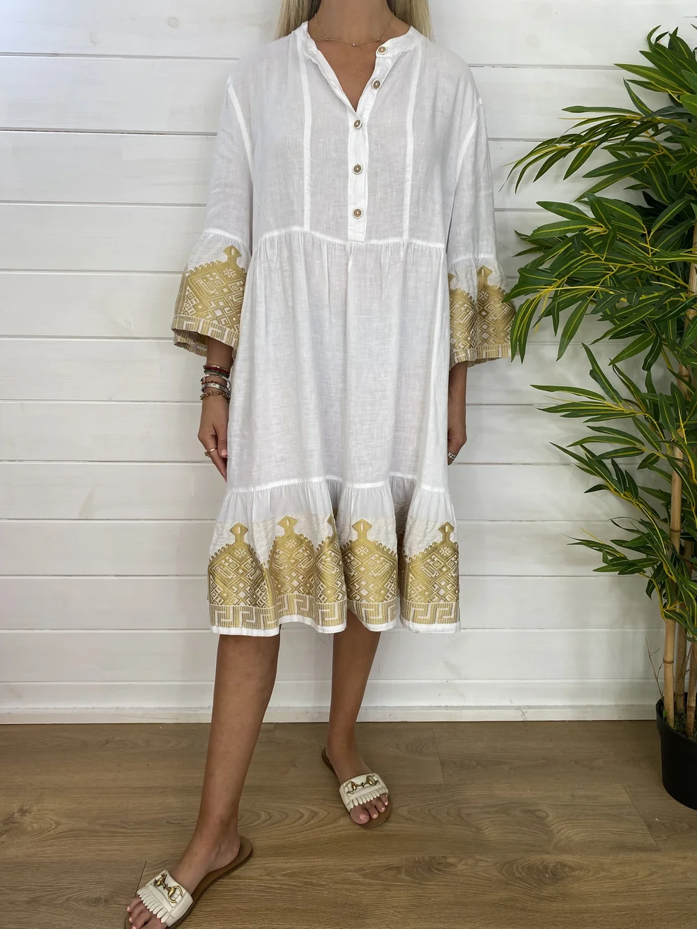 haris cotton linen dress Haris Cotton Linen Contemporary Dress with Lace Trim