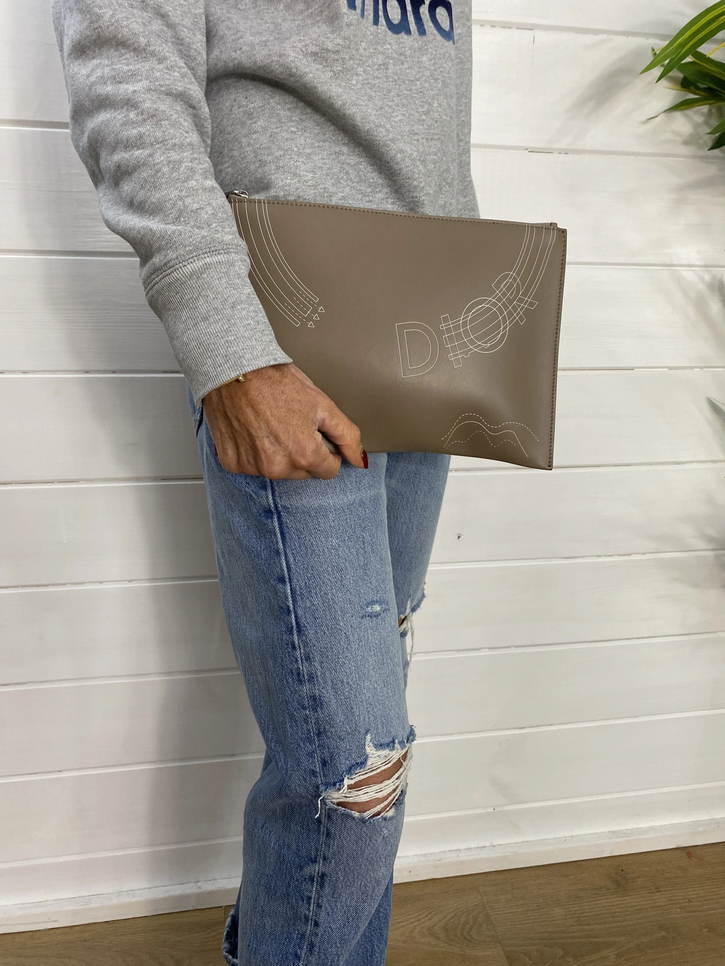 Dior Homme Taupe Leather Clutch