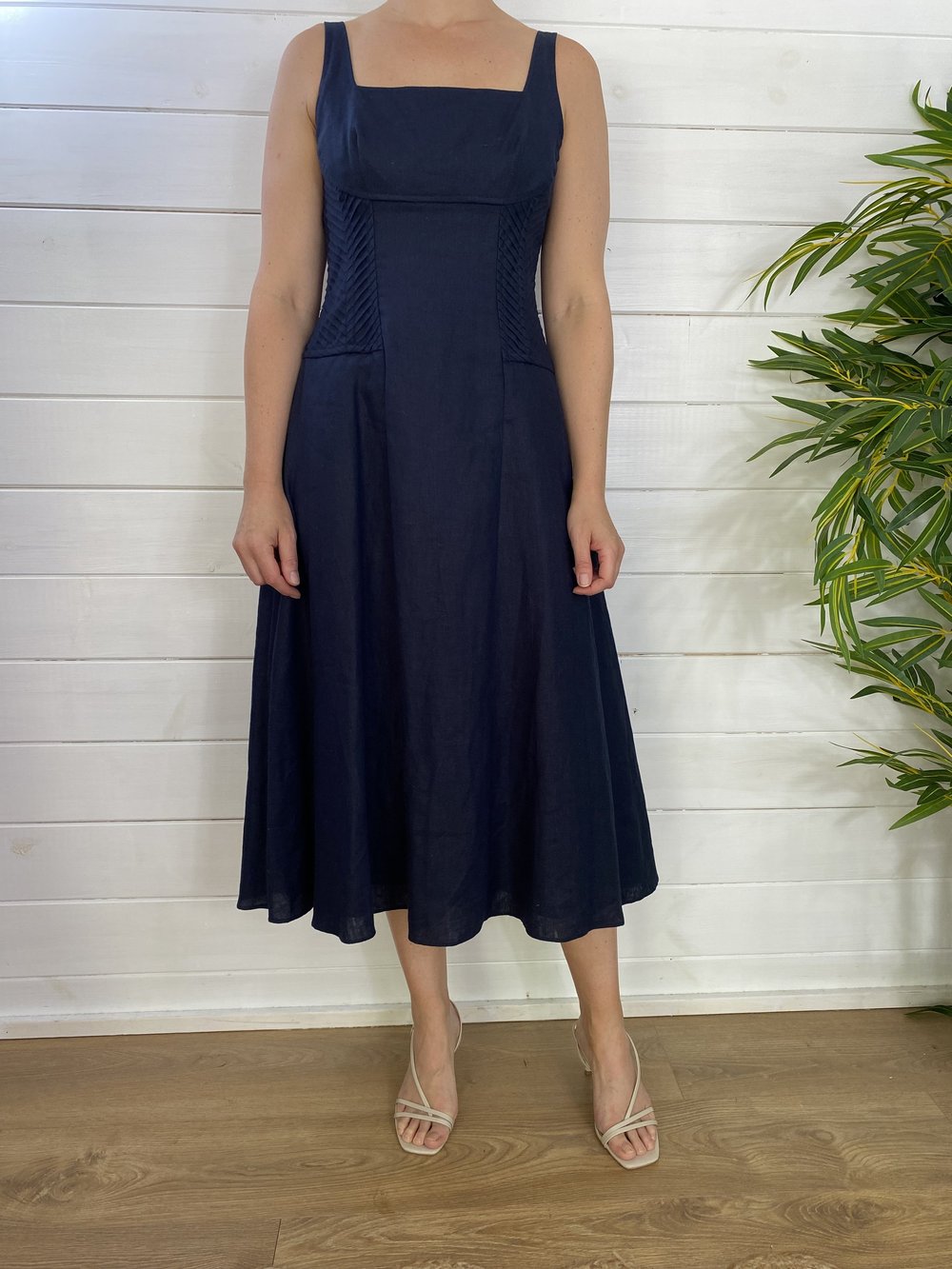 reiss navy linen dress Reiss Pari Ruched Midi Dress