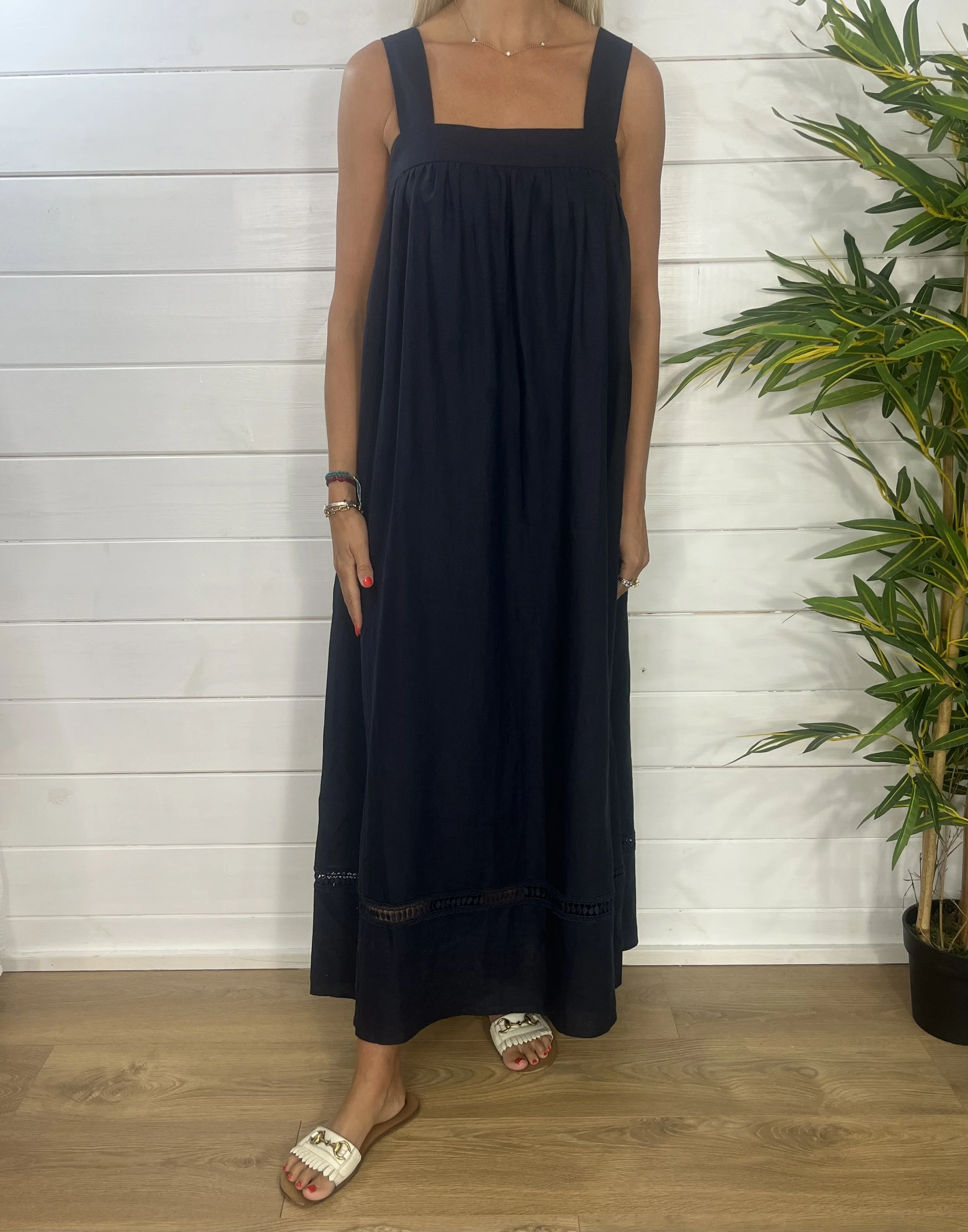 Iris + Ink Navy Linen Maxi Dress (10-14)