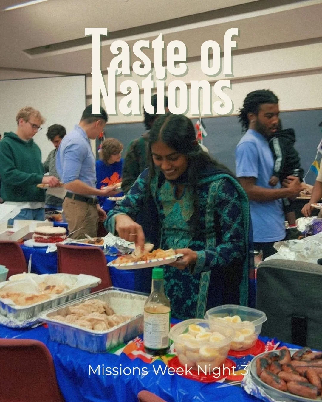 Taste of Nations is hereeeee 😤

We&rsquo;re excited for our annual Missions Week potluck where we get to share food from our homes and cultures that are dear to us with the whole! 

We&rsquo;ll be in Old Chem 660 at 7:30PM to share different cuisine
