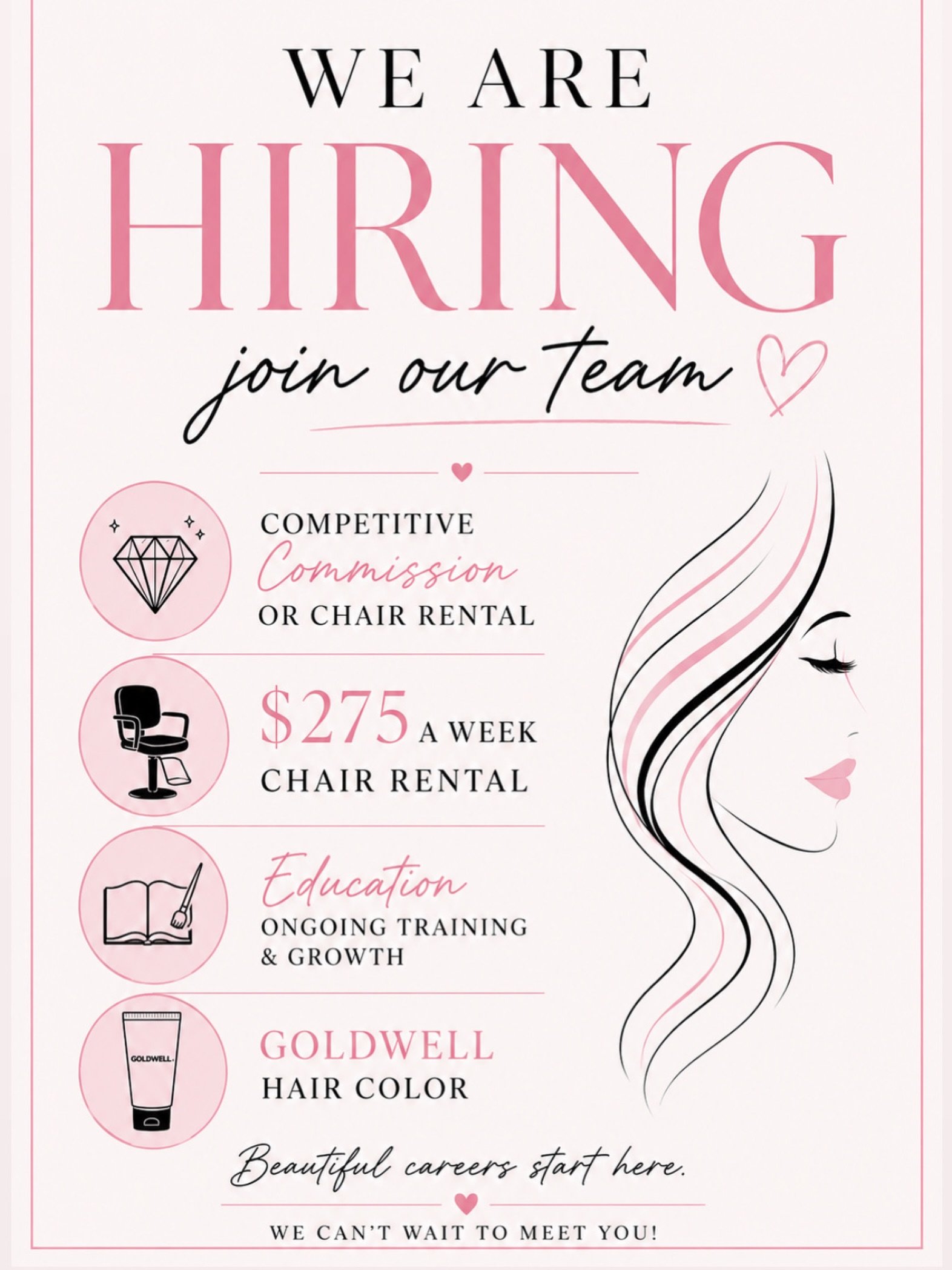 Your Chair. Your Schedule. Your Next Chapter ✨

The Designory Hair and Makeup Studio is looking for reliable, motivated beauty professionals to join our growing team.

✨ Chair Rental &mdash; $275/week
&bull; Towels included
&bull; Optional backbar ac