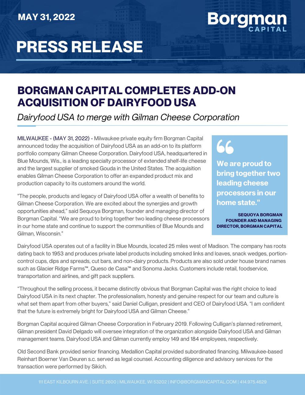 Milwaukee private equity firm Capital announced today the