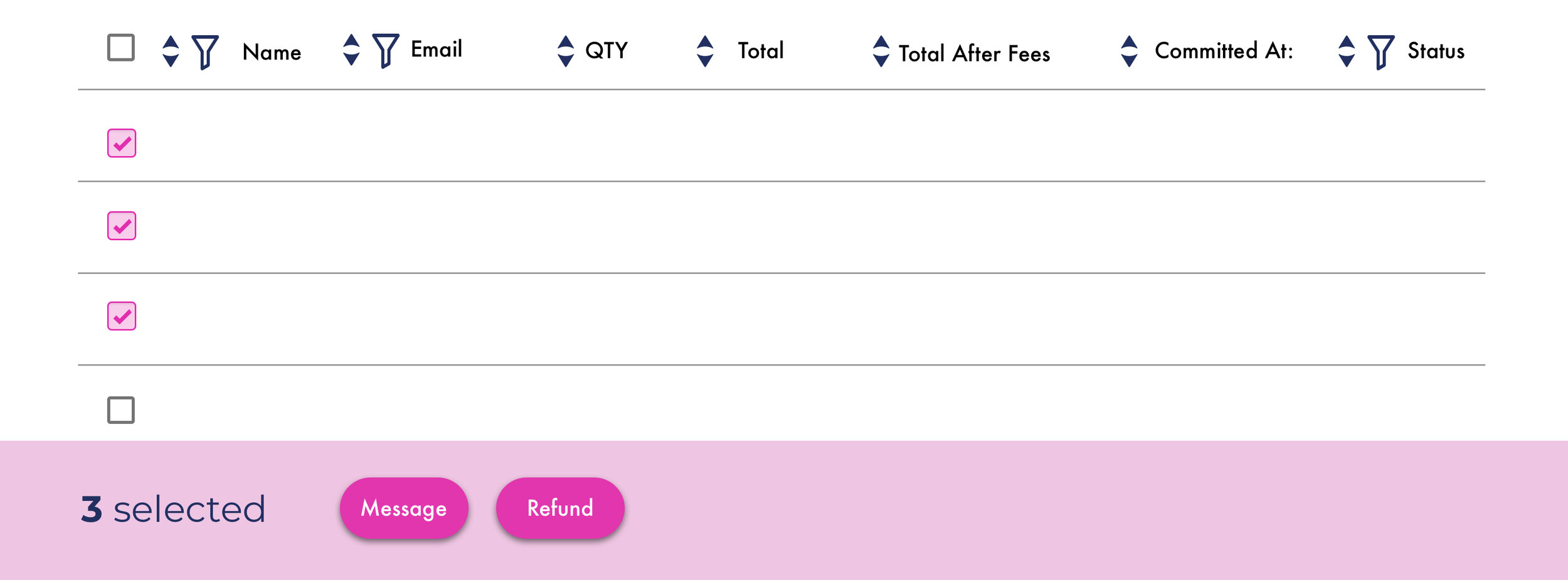 A first iteration of the attendee management system. This was inspired by Calendly’s action bar interaction pattern.
