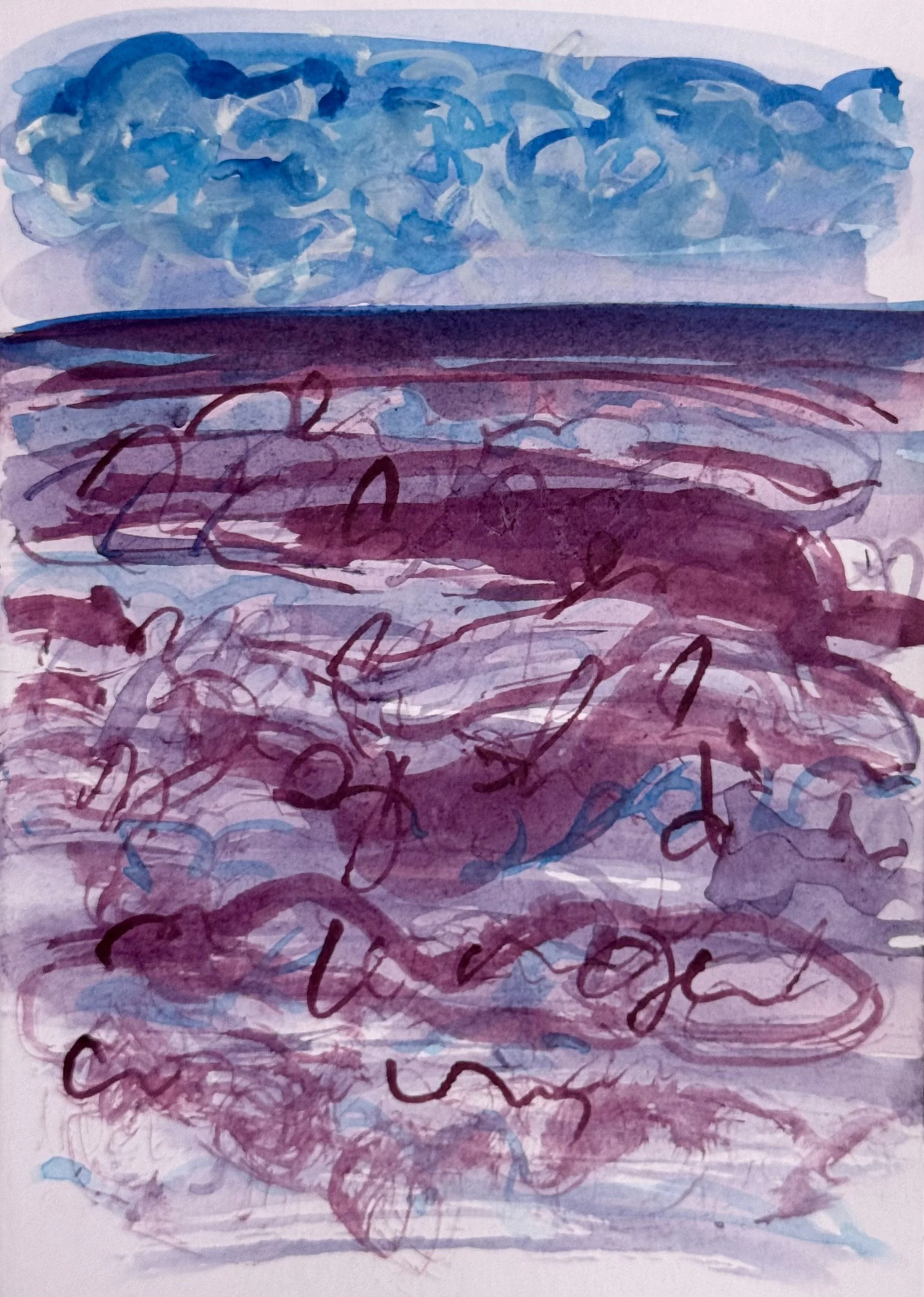 Asemic Writing A Beach Story, 5 x 7 inches, watercolor, 2026