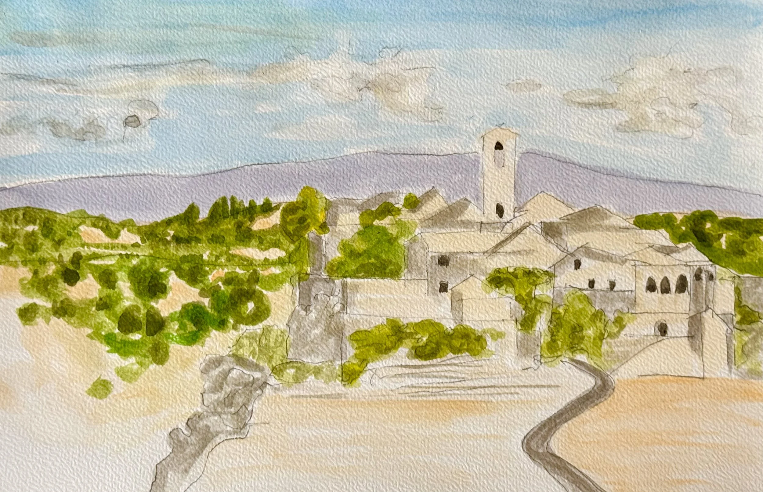 Civita di Bagnoregio view, watercolor, 2026,  8.5 x 12 inches