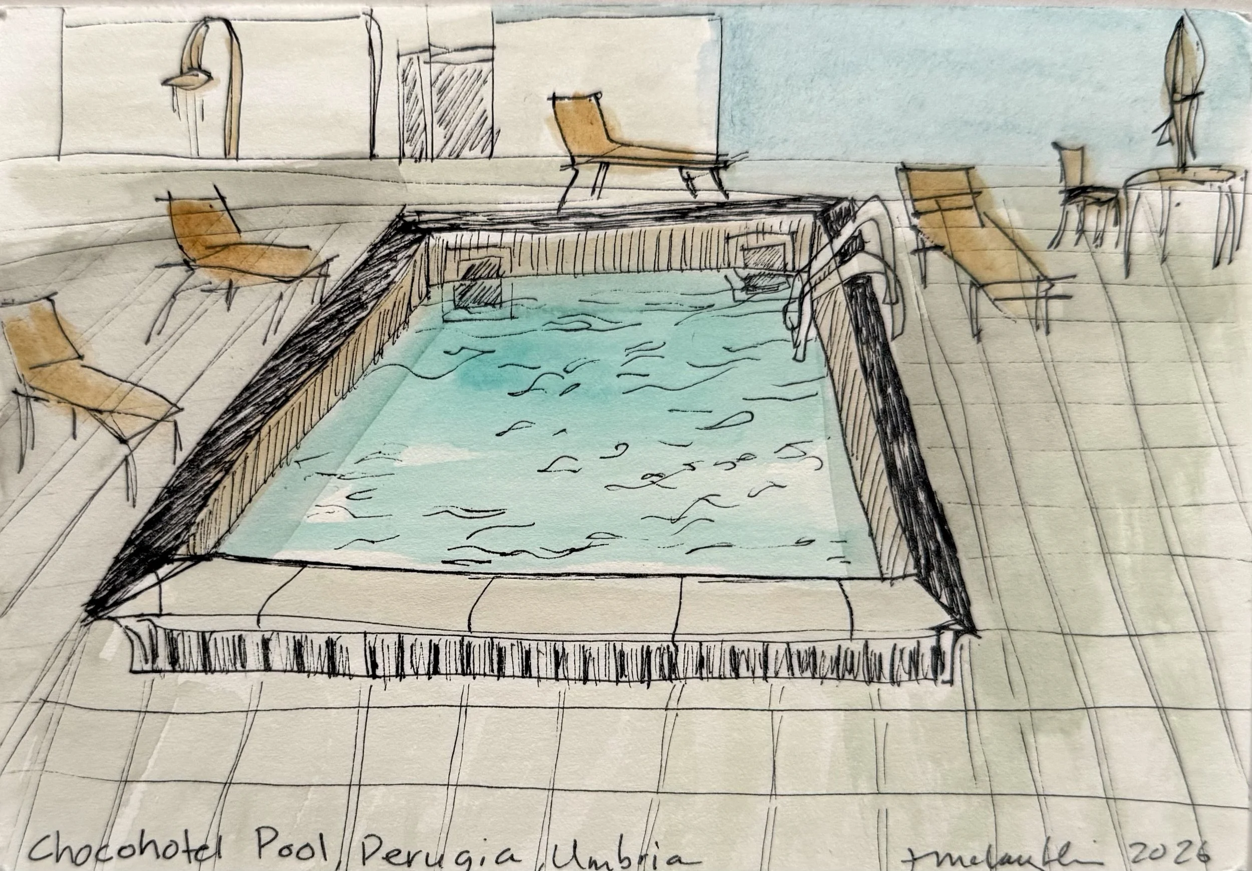 Chochotel pool, Perugia, 2026, 5 x 7.5 inches