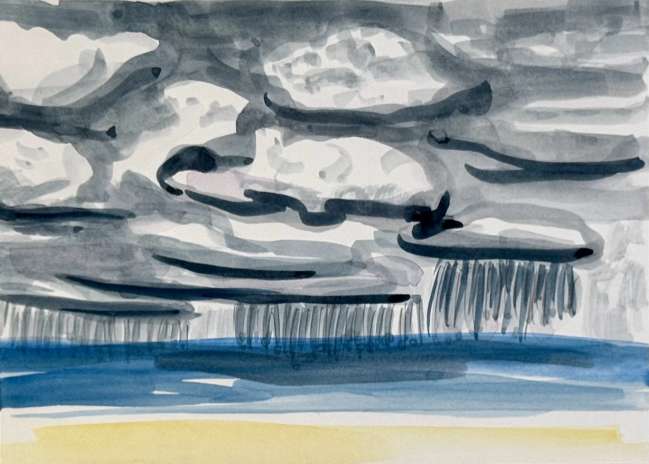 Spring Showers at Sea, 5 x 7 inches, watercolor, 2026