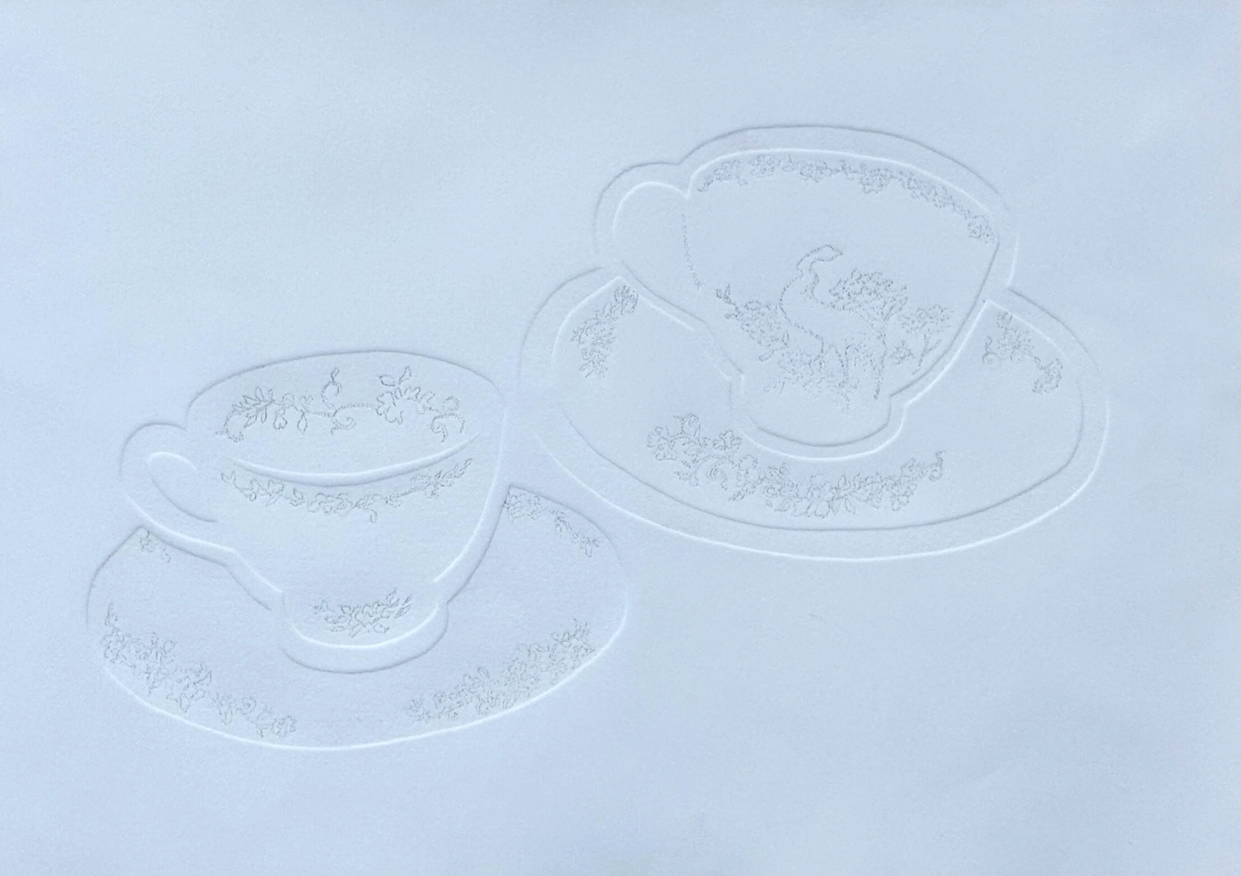 Remembering Tea Time with my Grandmother, monoprint, 2026, 28 x 20 inches