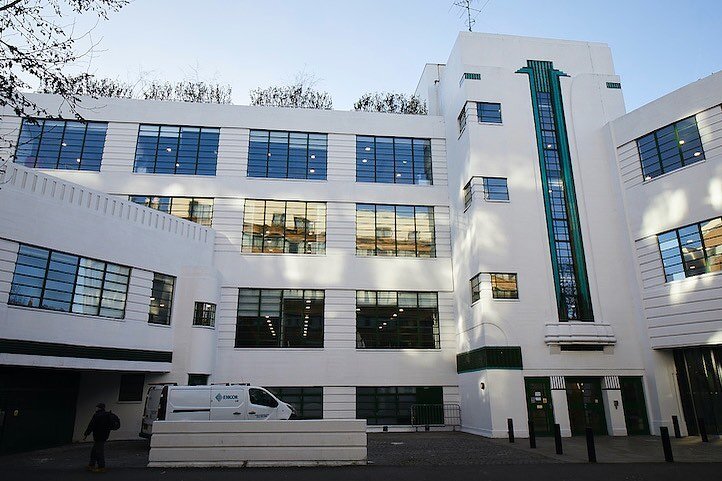 This striking Art Deco building, circa 1931, started life as a Daimler car hire garage renting luxury chauffeur driven limousines to the wealthy. 

It was built by architects Wallis, Gilbert and Partners who designed the Hoover factory in Perivale an