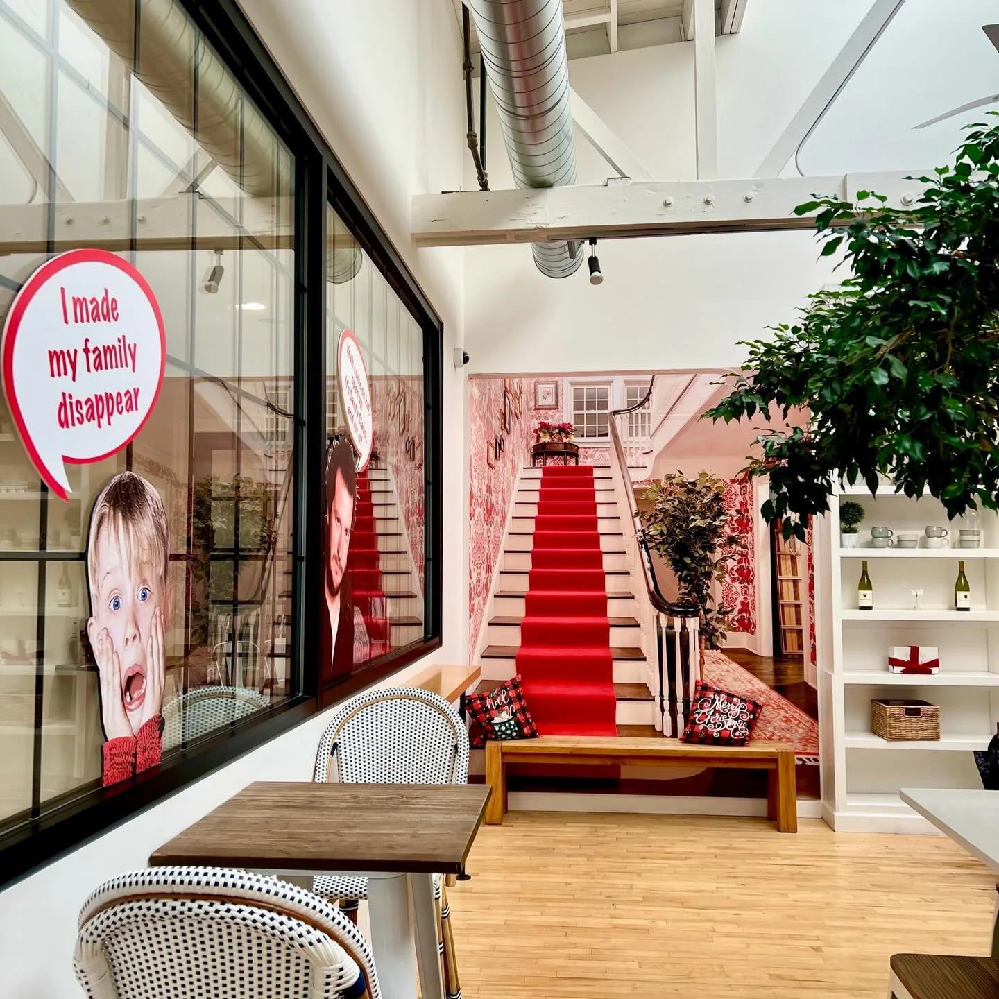 Home Alone at T&amp;O now up through December 30th!Stop in to take a festive family photo in front of our staircase backdrop 🎄