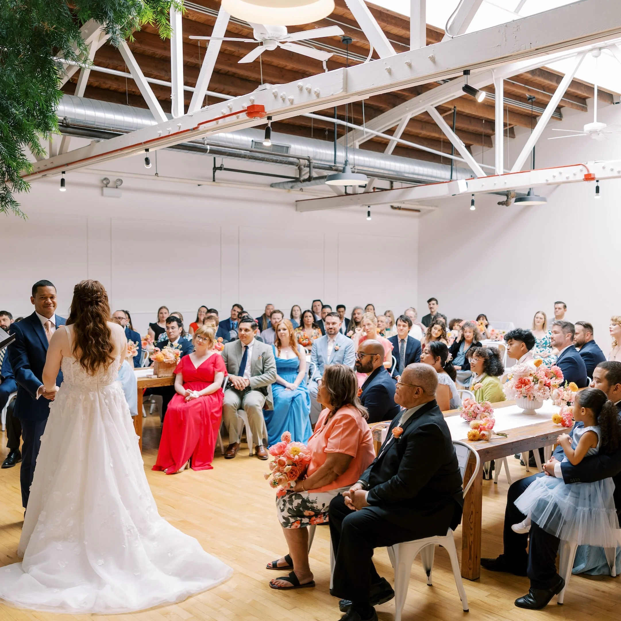 Marie + Jon&rsquo;s wedding was bright and beautiful! @thistleandplume created gorgeous flower arrangements for the tables along with soft white table runners. We served a customized Champagne Brunch food station with a variety of options for guests 