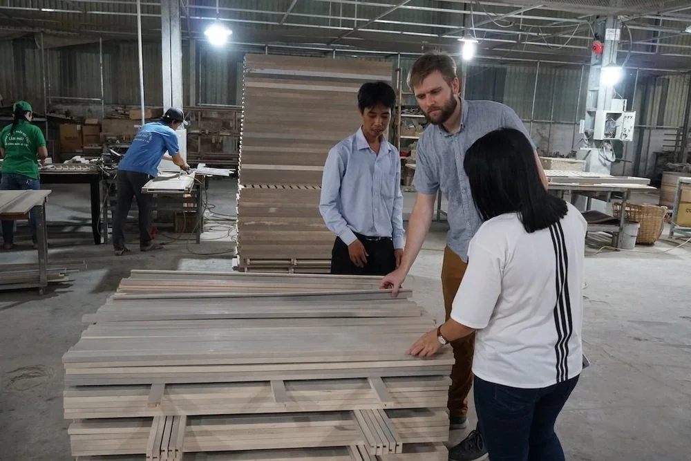 Inspecting products at a factory