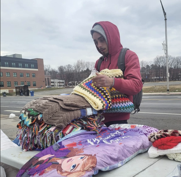 Giving away blankets during the cold winter season