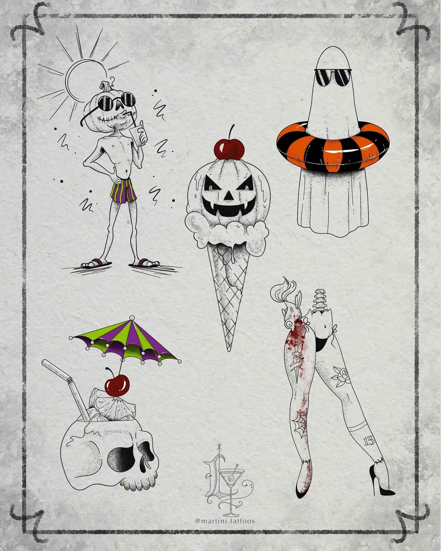 Summer-Ween flash is live!! All designs are repeatable and available with or without the colour shown ☀️🎃
•
My books are open for flash and custom designs. DM me for pricing and booking, or visit the @obscura.tattoo website!
•
#ottawaartis