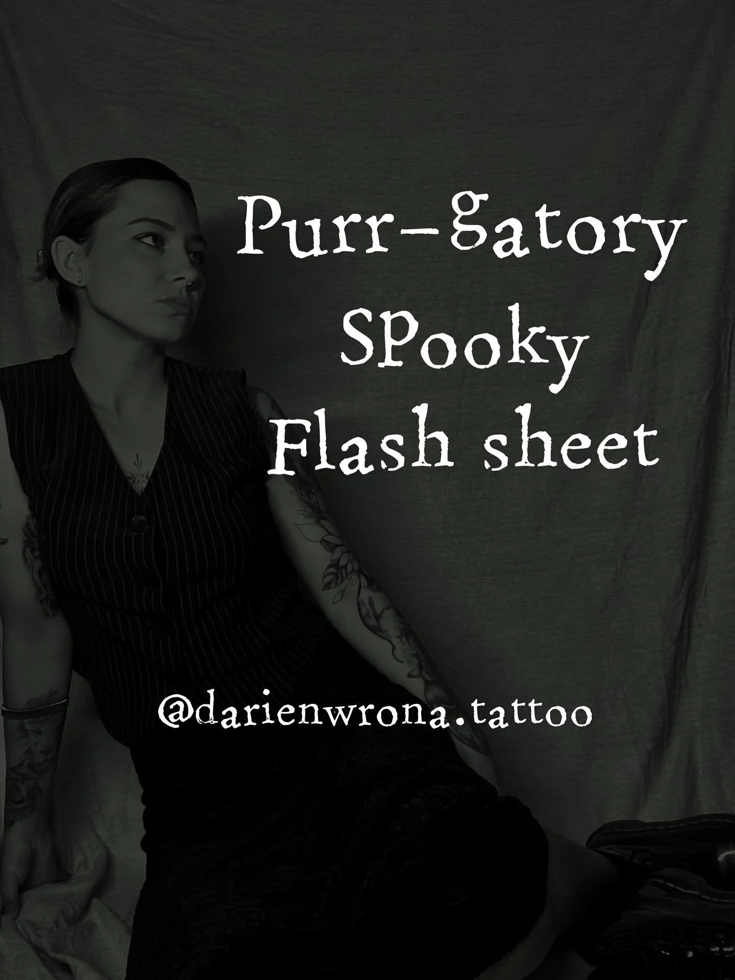 🎃PURR-GATORY FLASH SHEET🎃
.
Spooky season is upon us! I have my own fur baby and thought it would it be fun to do a kitty-inspired spooky flash! And of course, mixed in with some skulls ☠️
.
Don&rsquo;t see your feline friend? No problem! I can als