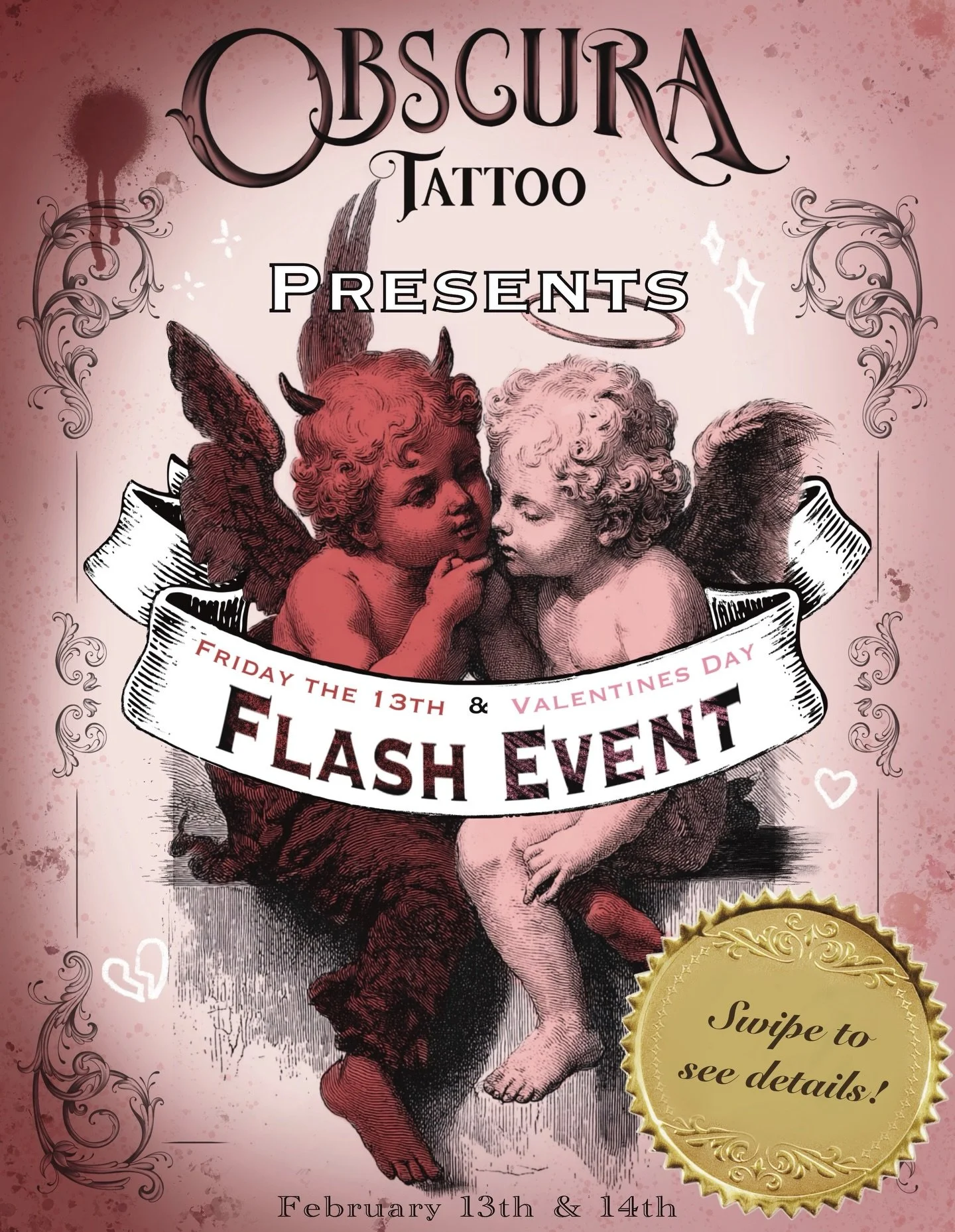 ❤️ VALENTINES DAY FLASH EVENT! ❤️
&bull;
Come join the team at @obscura.tattoo for a 2-day flash weekend ! Lucky in love? Unlucky in love? Pick the day that suits you and your friends/family/partner ✨
&bull;
Artists will be dropping flash over the ne