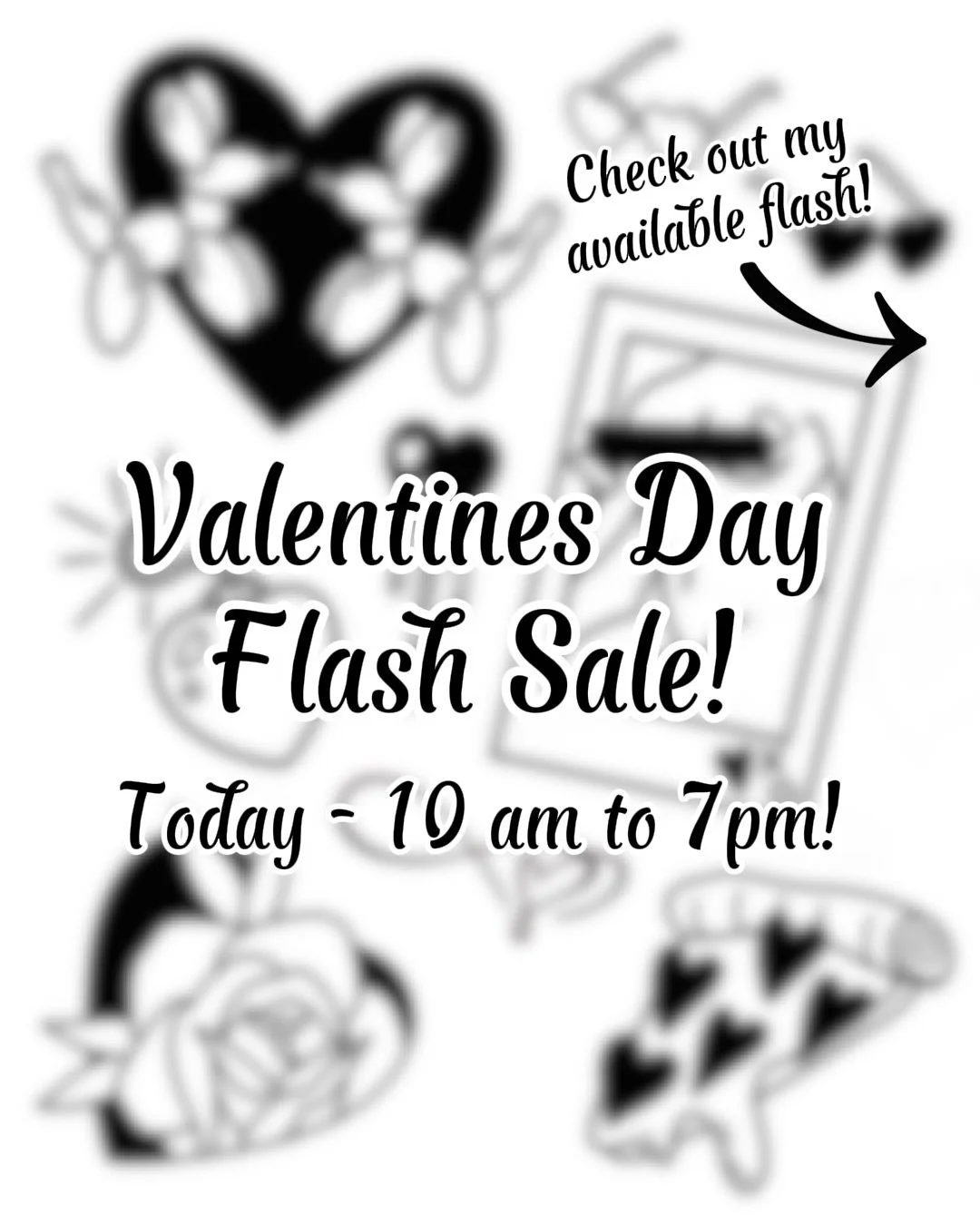 Valentines Day Flash Sale today! 10am - 7pm at @obscura.tattoo 💕 come drop by and get one of my flash pieces! Walk ins available all day! 

All designs are repeatable! 

@obscura.tattoo 📍