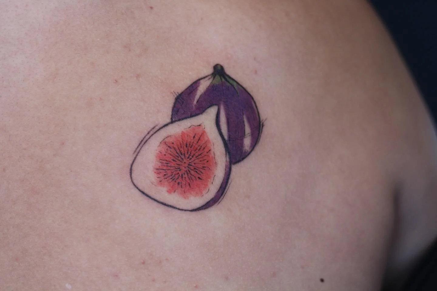 This is one of two pieces! I have been wanting to do a fig tattoo and was trusted with adding colour! Loveeee how it turned out! 

Thank you so muc for the trust even when things got spicey! 

Done at @obscura.tattoo 
Supplied by @anarchy_tattoo_supp