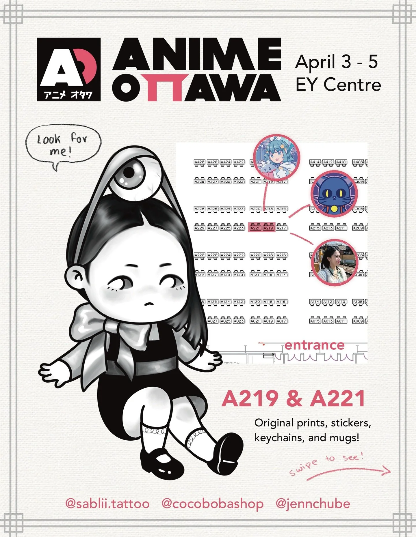 I&rsquo;m super excited to share that I&rsquo;ll be tabling at this year&rsquo;s @anime_ottawa at the EY Centre from April 3-5th alongside @cocobobashop and @jennchube ✨

I&rsquo;ll be selling some original stickers, prints, keychains, and mugs! Come