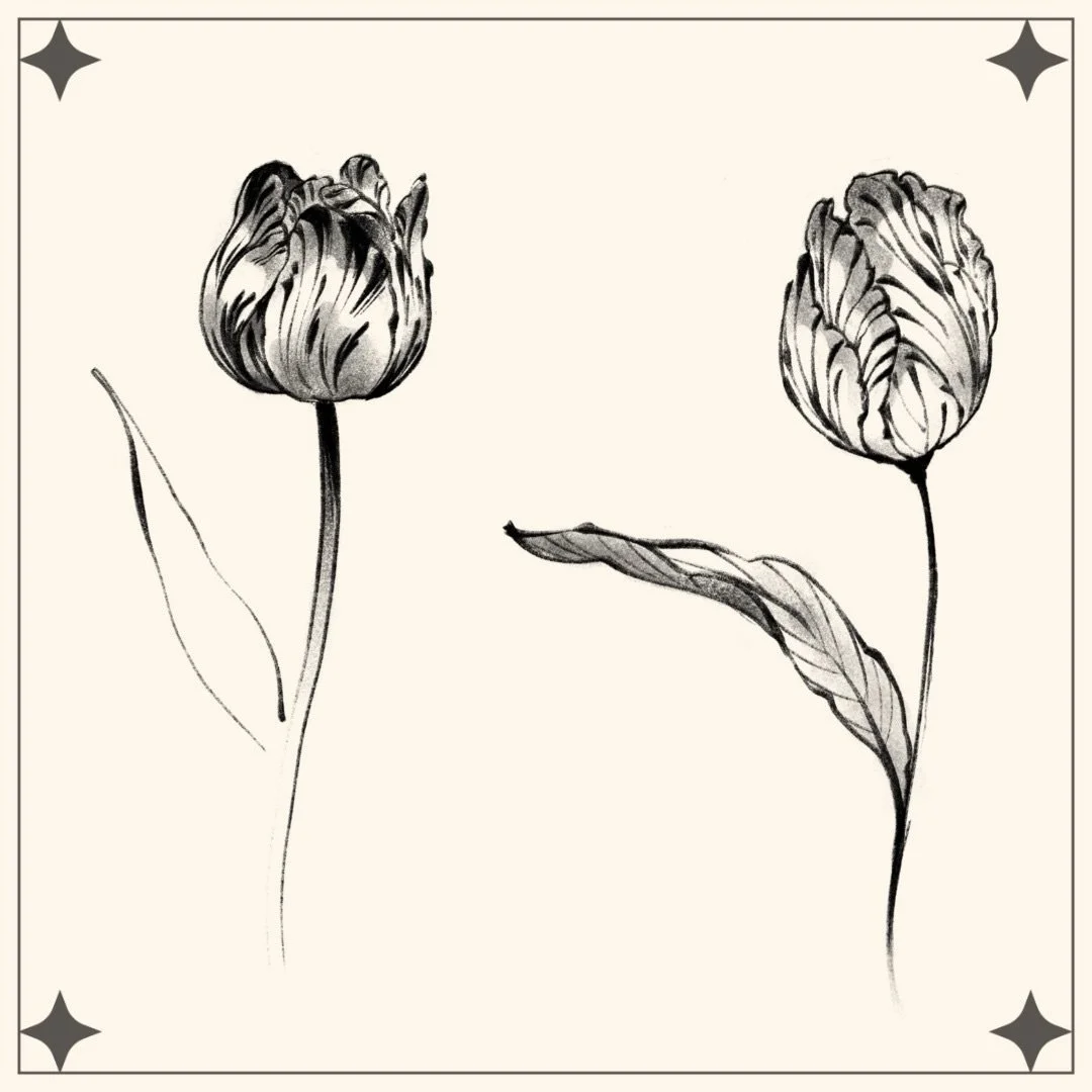 Flowerssssssssssss.  I&rsquo;m trying something with the one on the left and like it!

DM to book for May!

#tuliptattoo #floraltattoo #blackandgreytattoo #illustrativetattoos