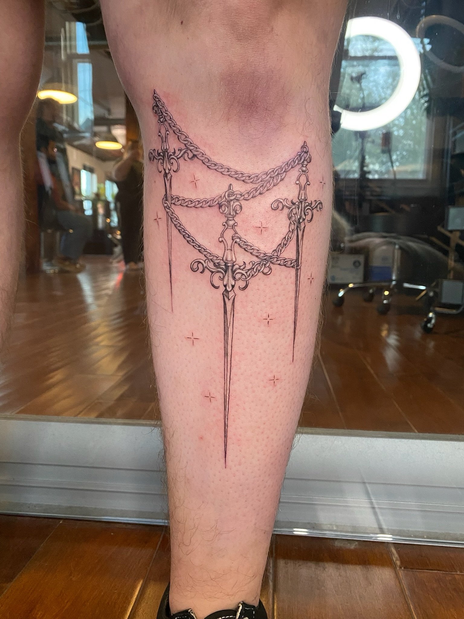 Delicate Swords by @darienwrona.tattoo ⚔️⛓️
.
.
.
Artist: @darienwrona.tattoo 
Studio: @obscura.tattoo 
.
.
.
#obscuratattoo #ottawatattoo #ottawaartist #finelinetattoo #realismtattoo