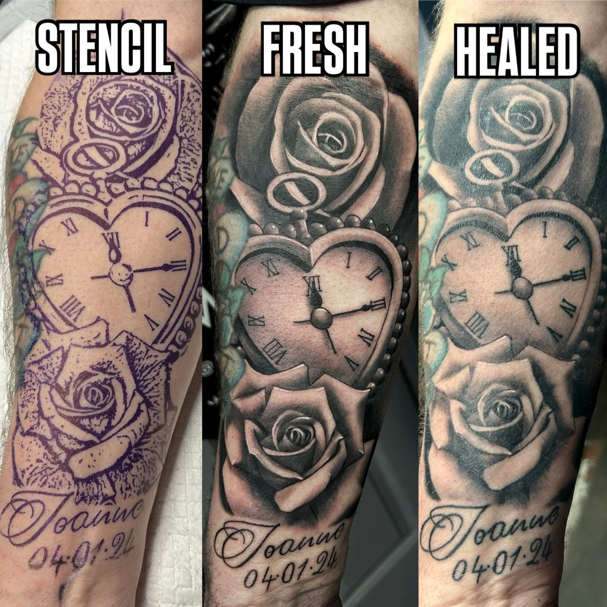 The whole process broken down into 3 stages for this memorial piece 🌹

Booking June - July - August now, DM or email me with your idea and let&rsquo;s create art! 

@obscura.tattoo 

#tattooartist #tattoostencil #tattooprocess #tattooidea #artists