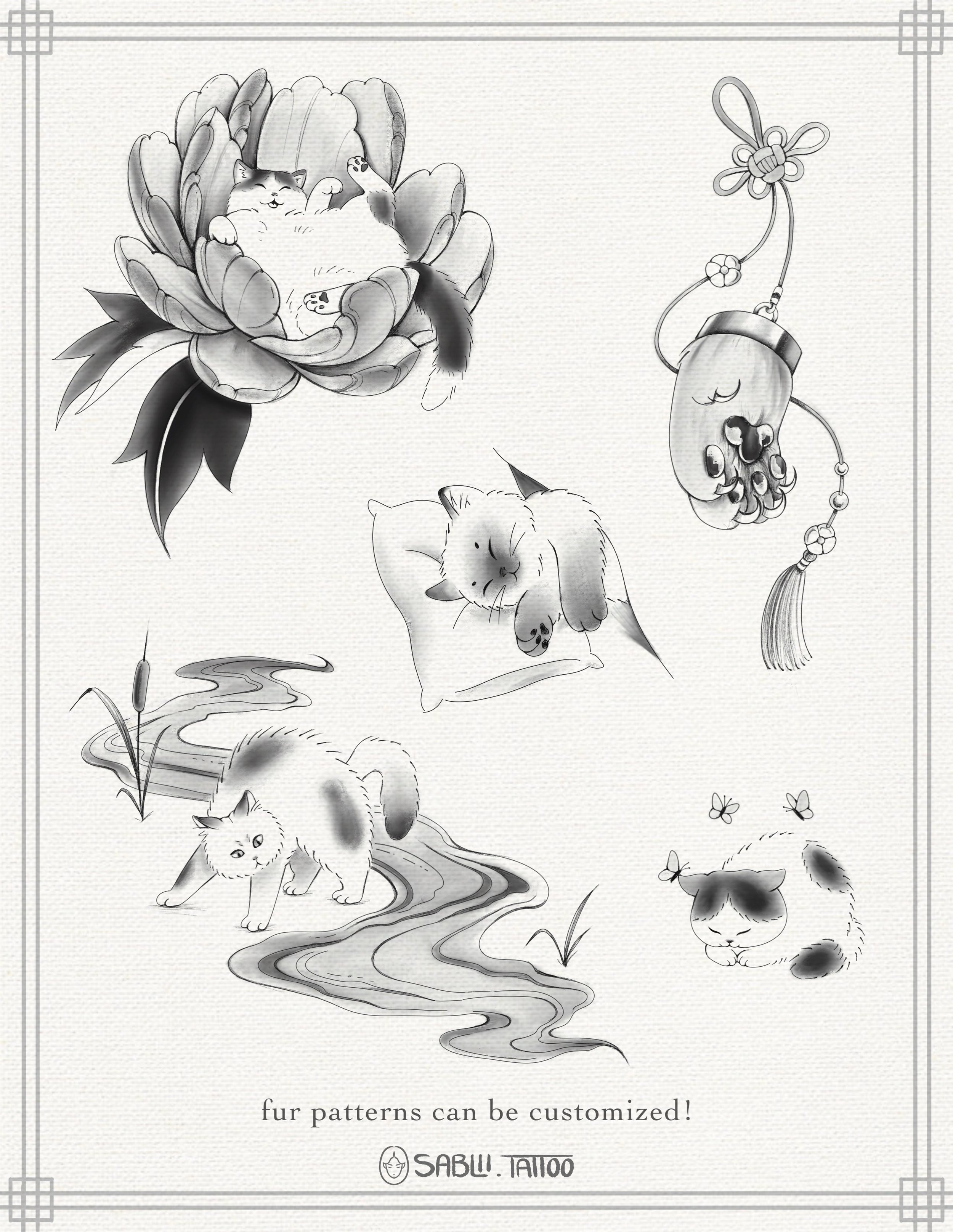Cat flash pieces are here!! I had so much fun designing these cuties 🐱 

Join us @obscura.tattoo for our cat flash day on June 13th to raise money for @furrytalesrescue 💕

Fur patterns can also be customized to match your kitty companions!

&bull;&