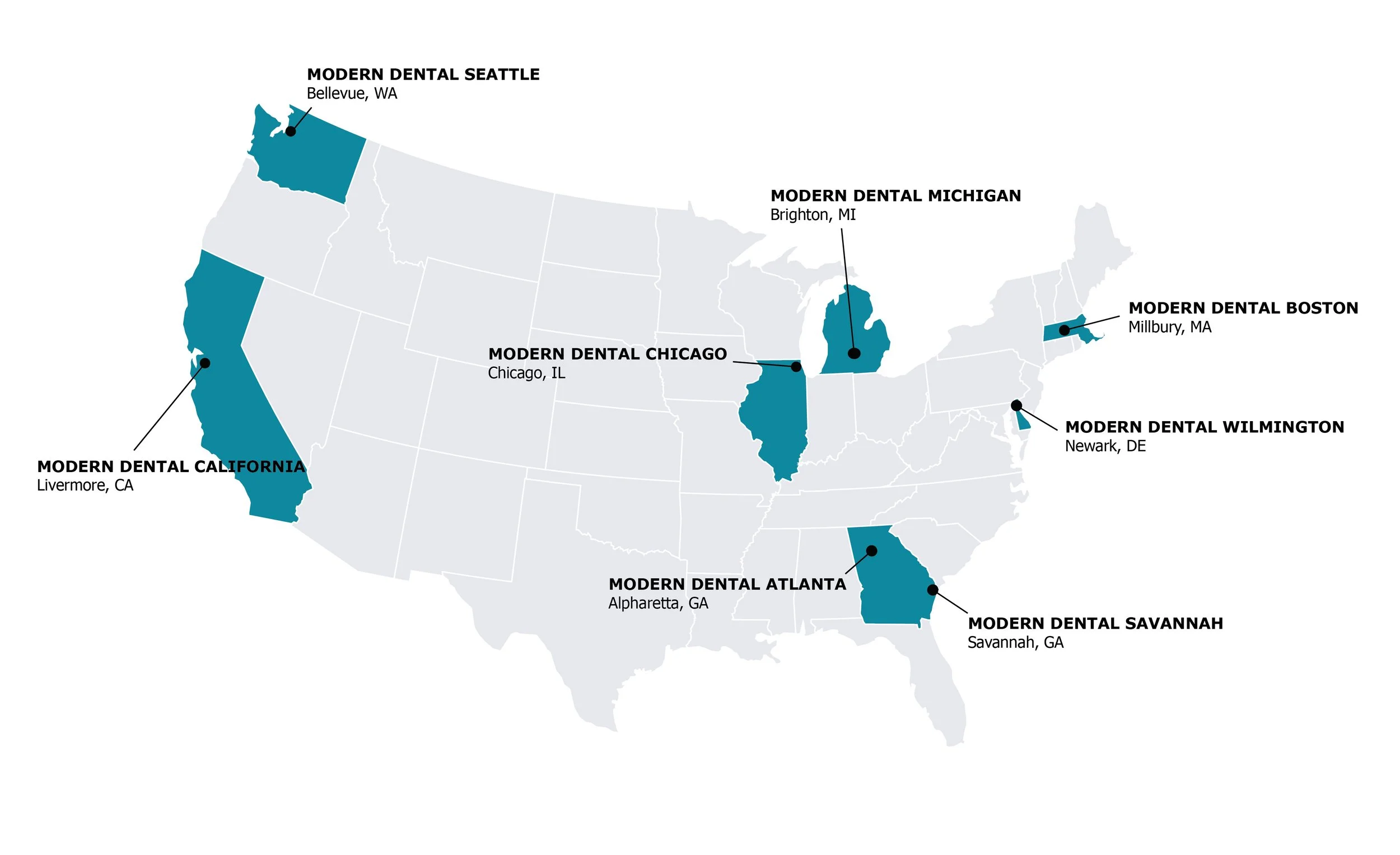Modern Dental USA Map of USA Lab Locations