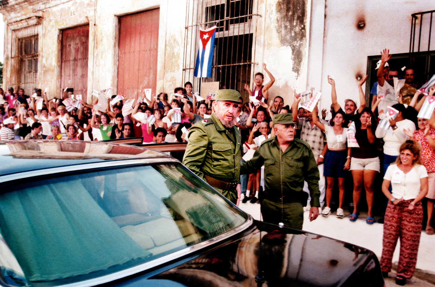  Cuban President Fidel Castro is being welcomed by the crowd as arriving at the shool of  Elian Gonzalez on occasion of his 6th birthday on December 6, 1999, in Cardenas, Cuba. Castro said on saturday night that if the boy is not back in Cuba within 